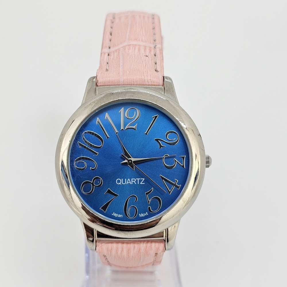 39MM Women's Watch Blue Dial‎ NEW Pink Leather Bands NEW Battery